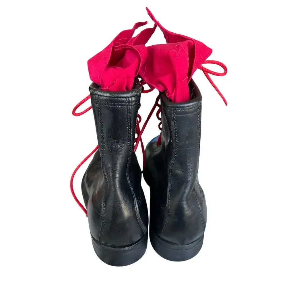 One of a kind Black Superman leather upcycled steel toe combat boots VTG Sz 9.5R